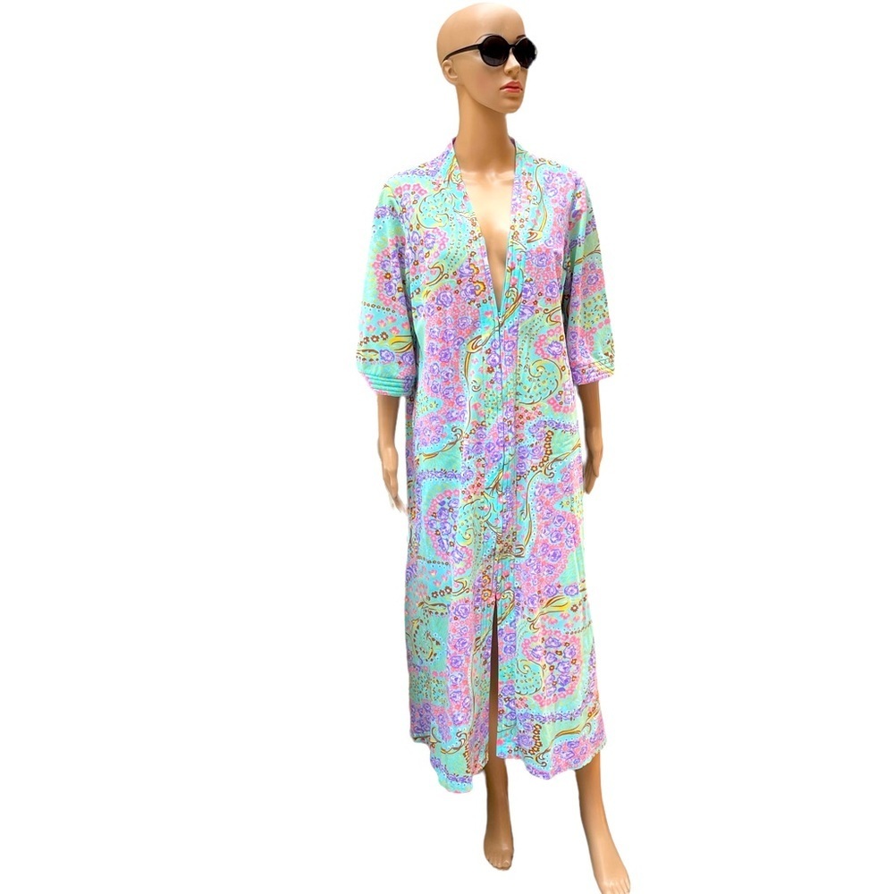 Vintage 1970s Vibrant Groovy Floral Print Quilted… - image 1